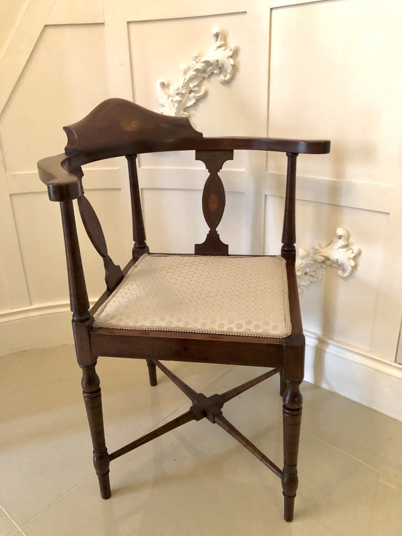 Antique Edwardian Inlaid Mahogany Corner Chair